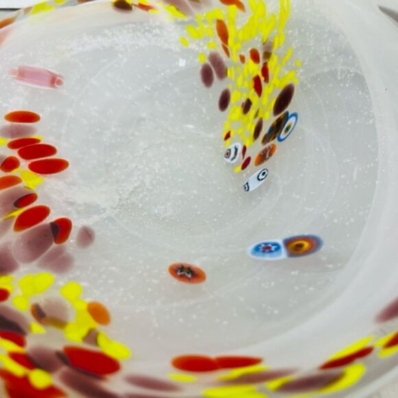 Murano Style Millefiori Clear Swirl Yellow Red White Twist End 7.25" 7.25" by 3. - Picture 4 of 9